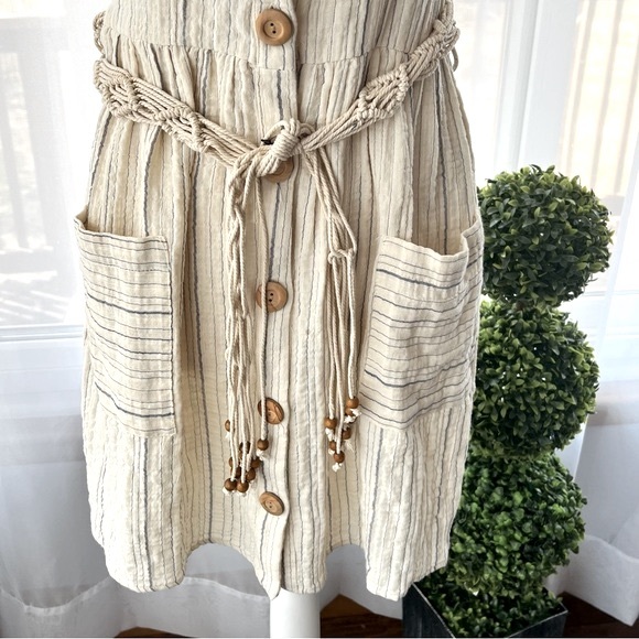 Zara Belted Striped Dress Beige Size Medium NWT - Picture 11 of 16